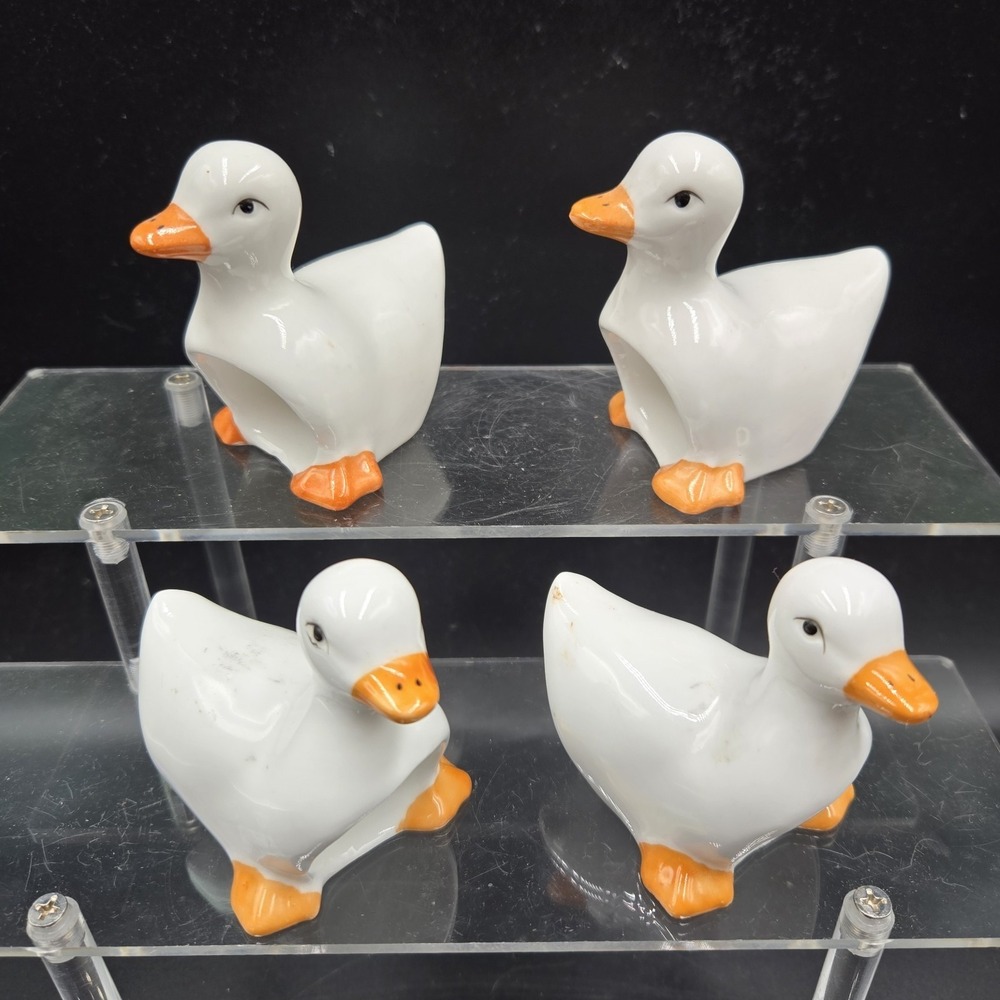 Vintage Cottagecore Ceramic Goose Napkin‎ Ring Holders Genuine Bone China Set 4